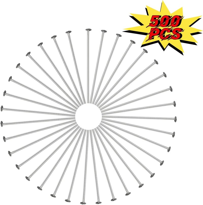 QIMAOO 500Pcs Flat Head Pins for Jewelry Making, Stainless Steel Jewelry Head Pins Length 0.79"/20MM Flat Headpins for DIY Craft Bead Earring Necklace - Image 3